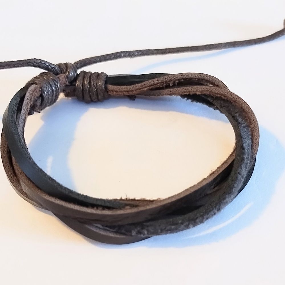 Men's bracelet leather layered brown new d54